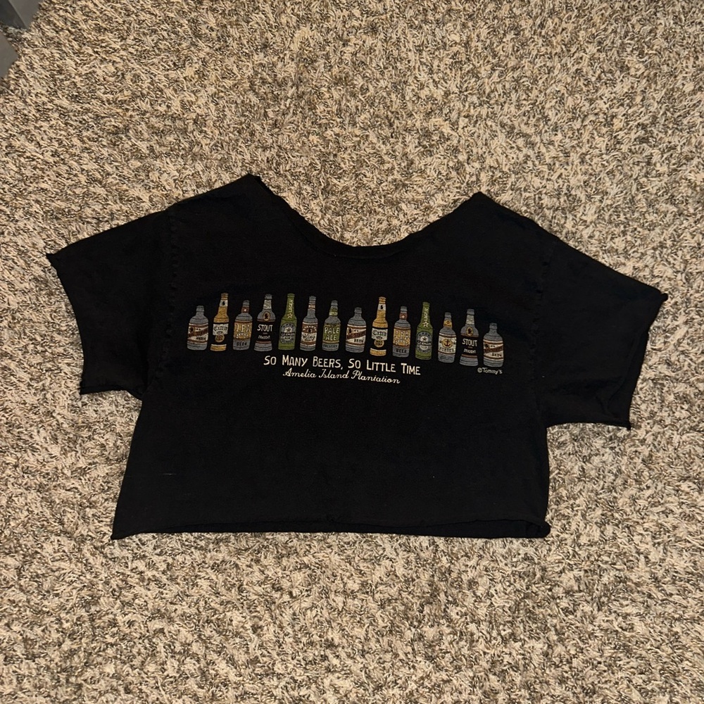 Black Cropped T-Shirt with Beer Bottle Design